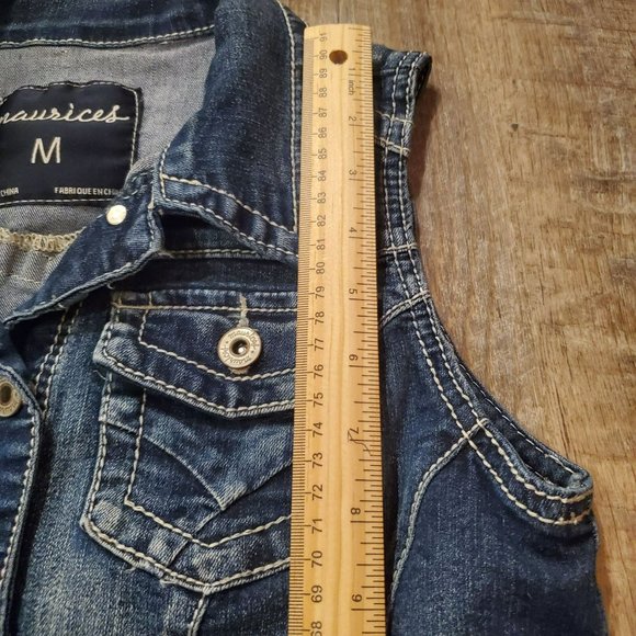 MAURICE'S WOMANS JEAN VEST MEDIUM POCKETS BUTTON CLOSURE BLUE - Picture 5 of 7